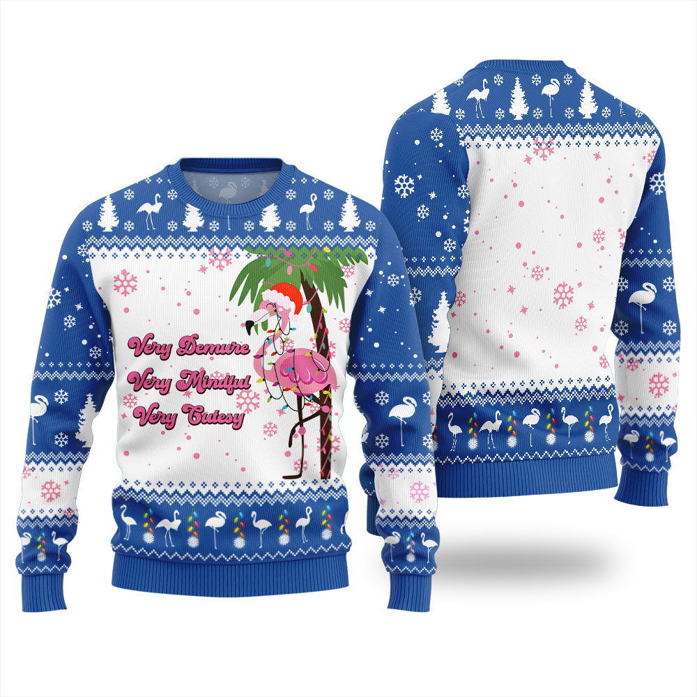 Flamingo Very Demure Mindful Cutesy Funny Ugly Sweater Royal Perfect Winter Merch Gift for the Holiday Spirit