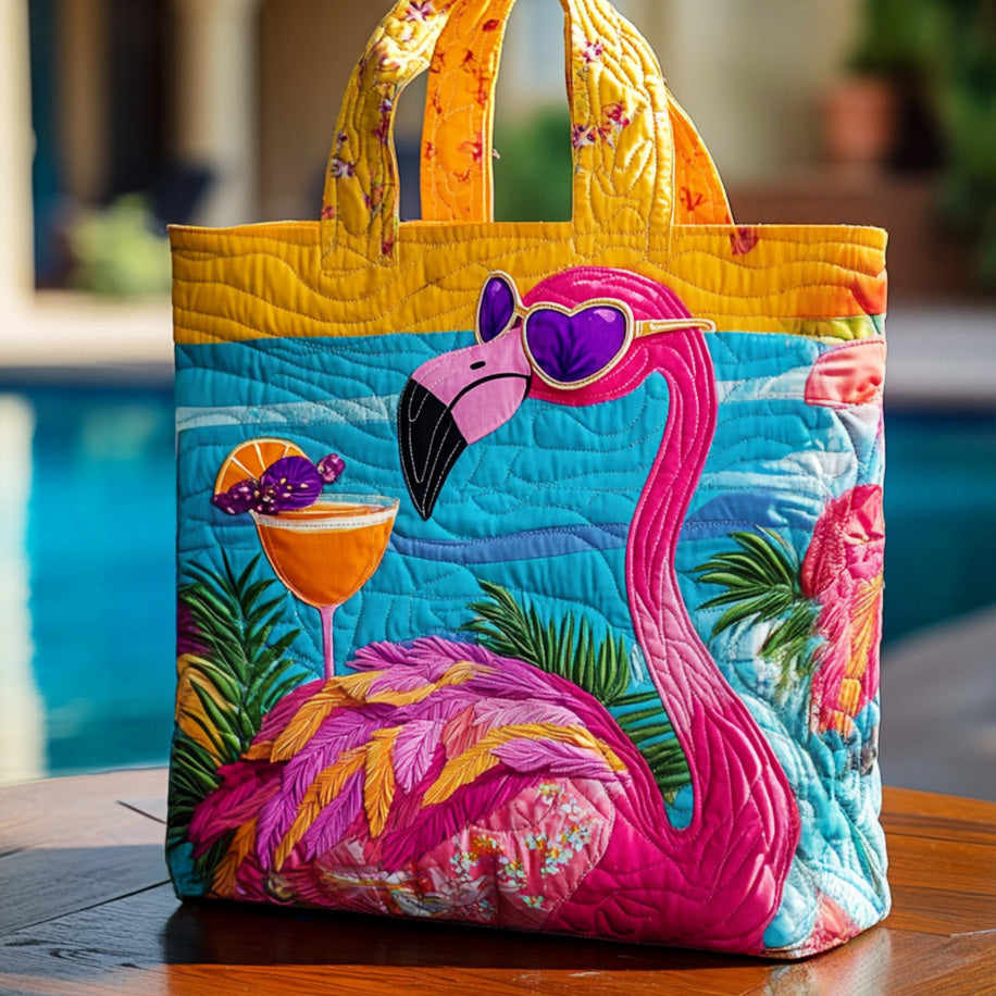 Flamingo Vibe Quilted Tote Bag Flamingo Novelty Gifts