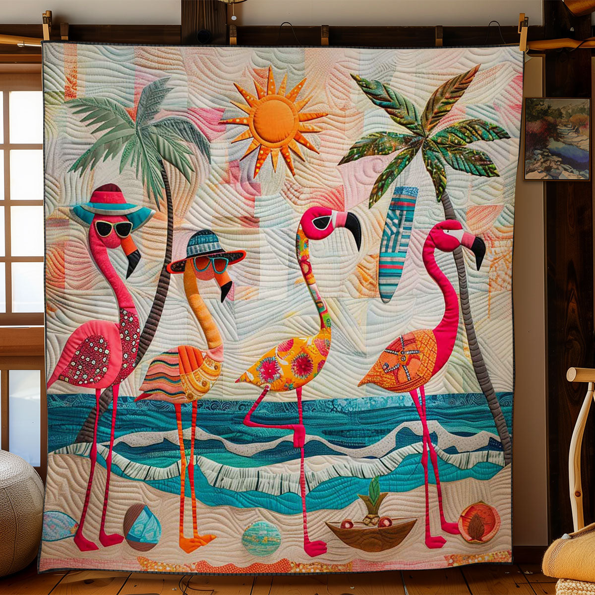 Flamingo Vibes Quilt Unique Holiday Gift Idea with Quilt Blanket