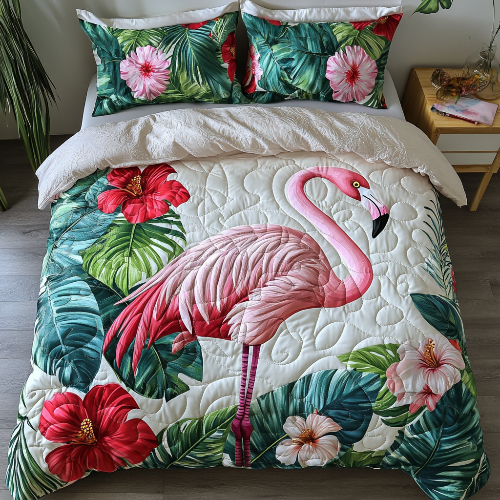 Flamingo Vibes Quilted Bedding Set Bedroom Decor Ideas Cool Gifts For Flamingo Lovers