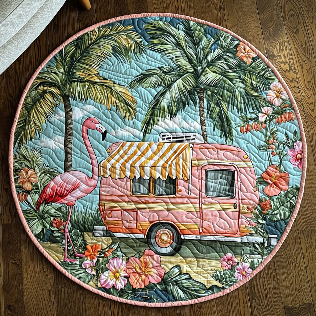 Flamingo Vibes Quilted Round Mat Christmas Entry Way Decor Christmas Presents For Farmers