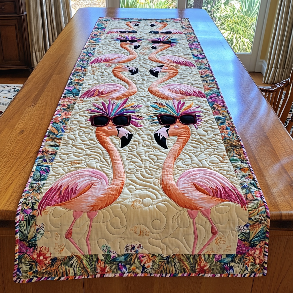 Flamingo Vibes Quilted Table Runner Dining Room Table Decor Ideas Flamingo Themed Gift Items