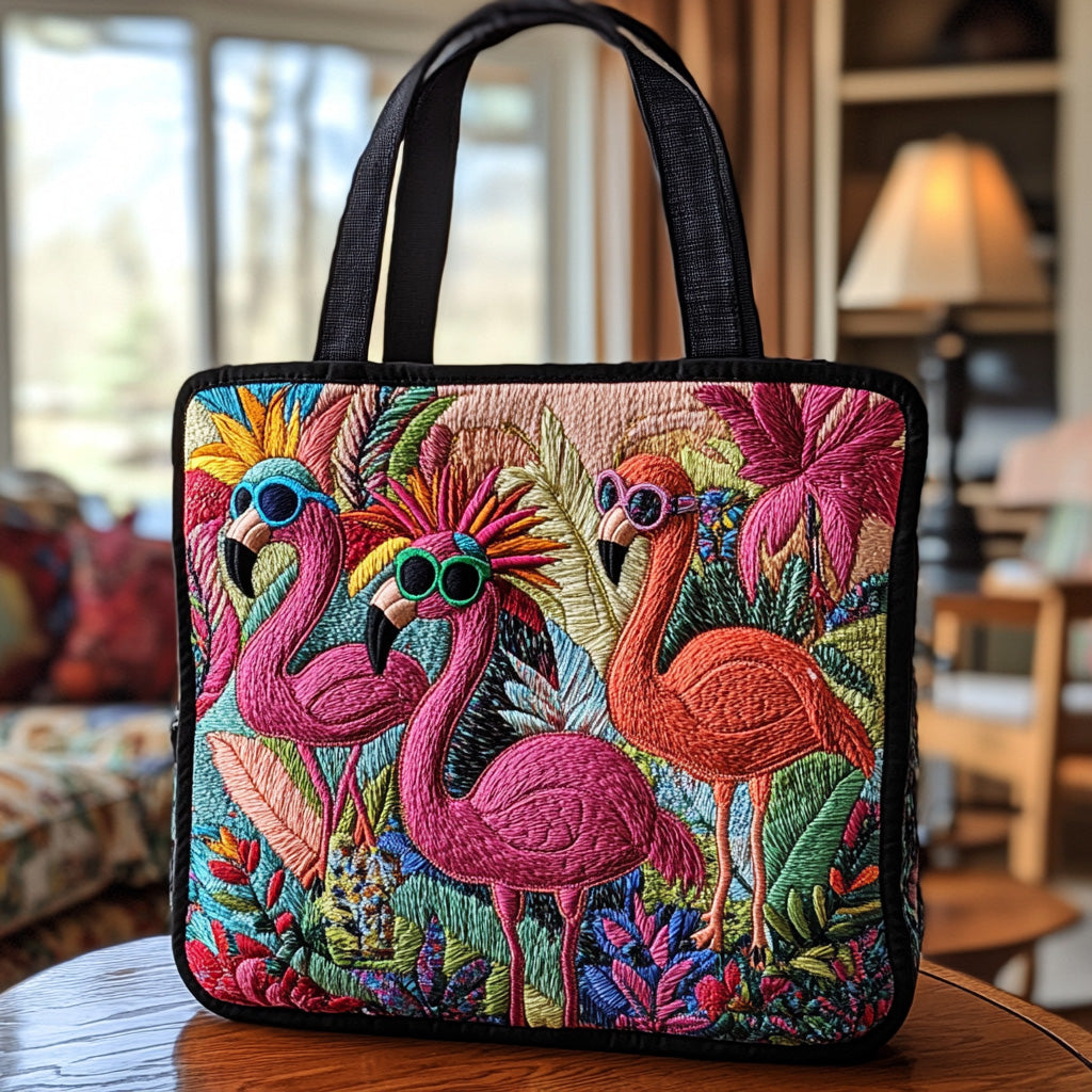 Flamingo Vibes Quilted Tote Bag Flamingo Theme Gifts
