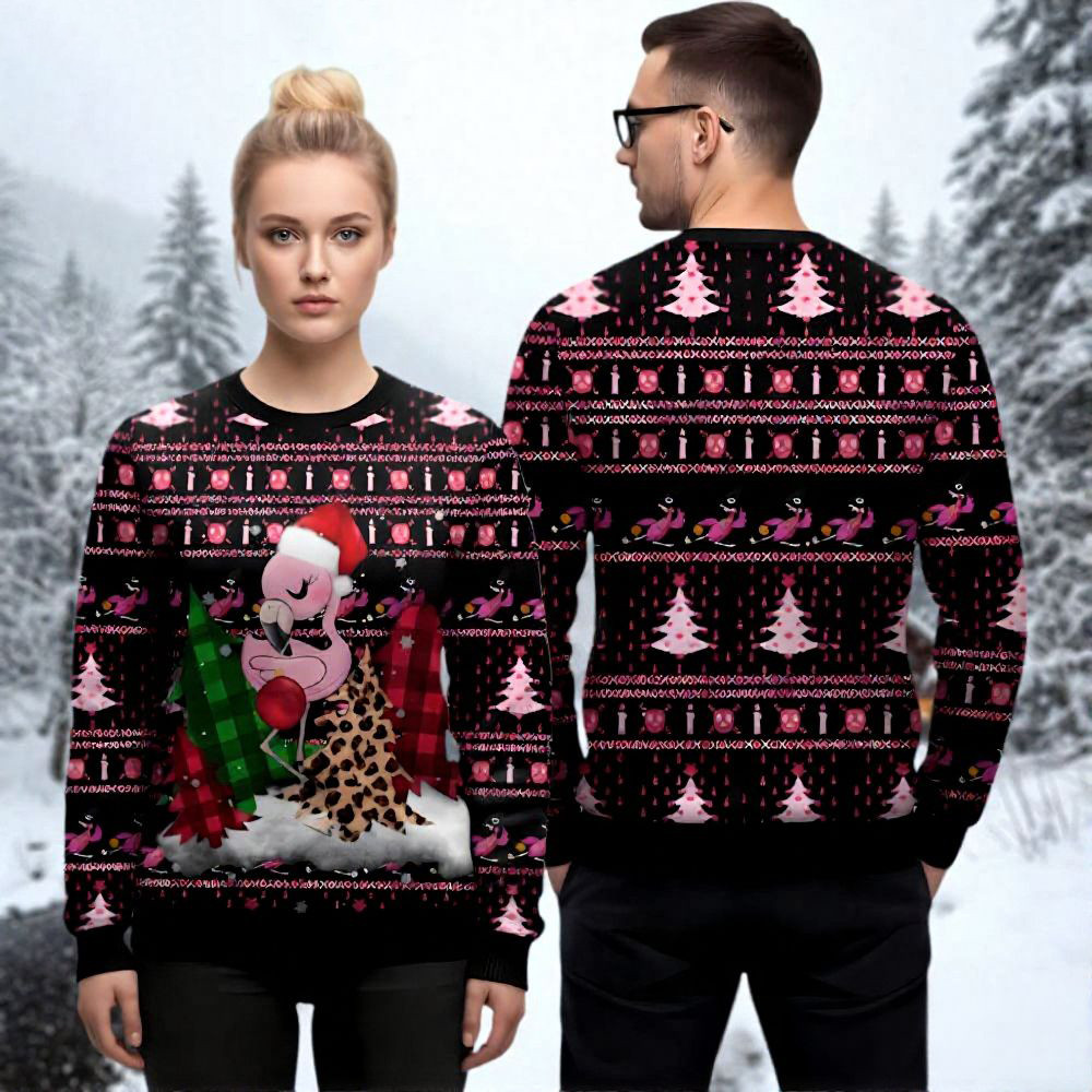 Flamingo Wearing Hat Ugly Christmas Sweater Animal Themed Christmas Clothing Ideas Gifts