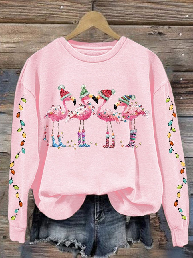 Flamingo With Christmas Lights Pink Sweatshirt Flamingo Lover Christmas Clothing Her Gifts Flamingo With Christmas Lights Pink Sweatshirt Flamingo Lover Christmas Clothing Her Gifts