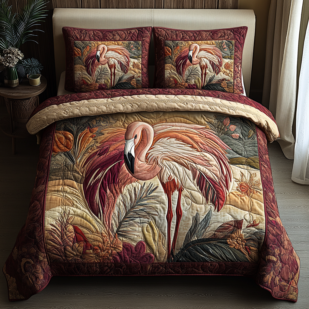 Flamingo Wonder Quilted Bedding Set Christmas Bedding Duvet Cover Flamingo Gifts For Her