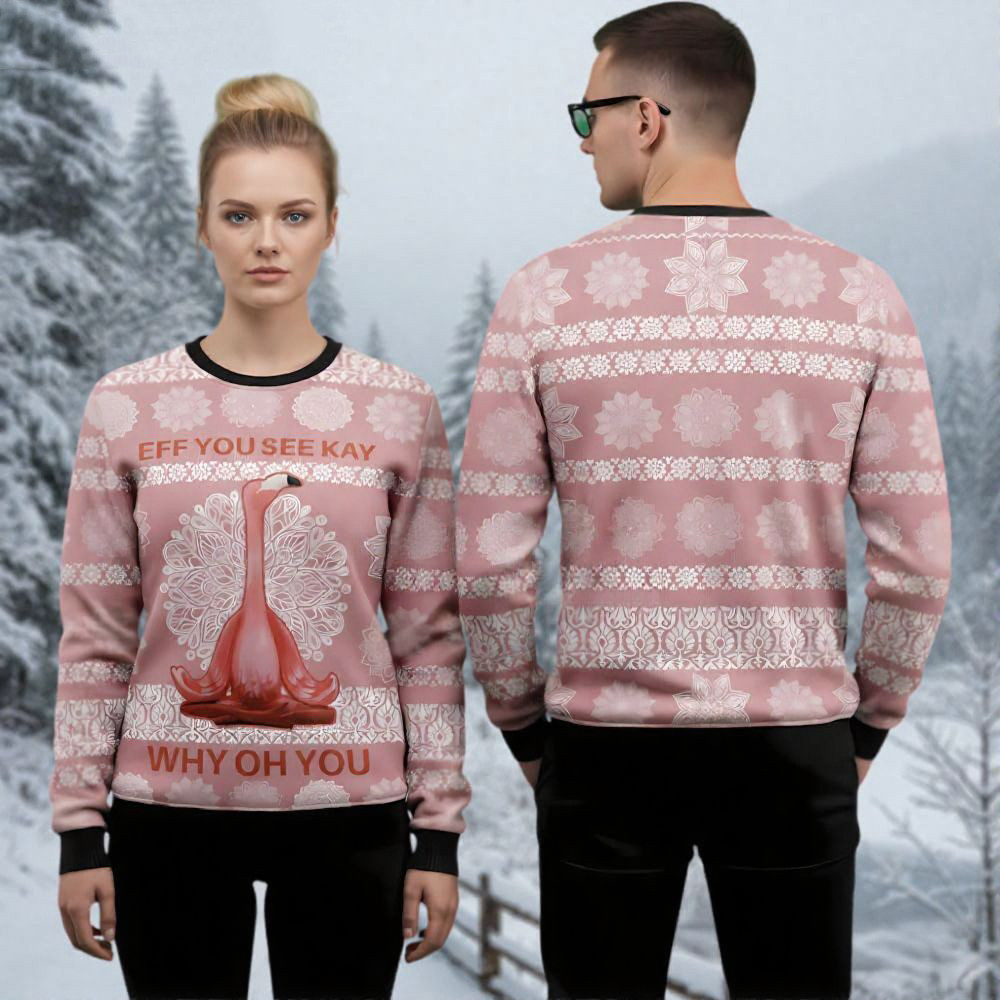Flamingo Yoga Ugly Christmas Sweater Animal Themed Christmas Clothing Gift Ideas