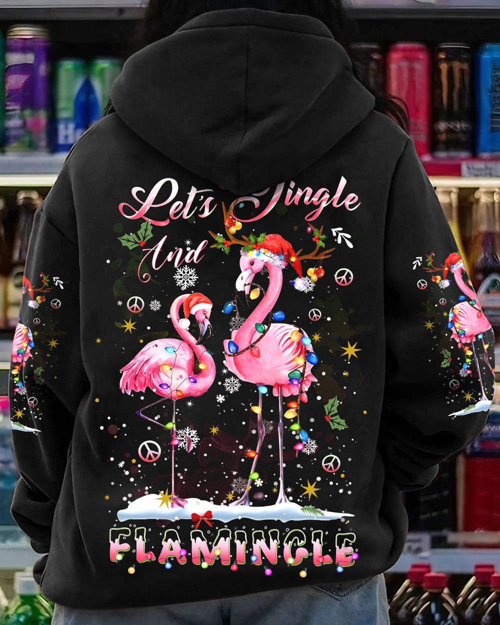 Flamingos Let's Jingle Flamingle Christmas Hoodie Lovely Xmas Apparel Flamingo Gifts