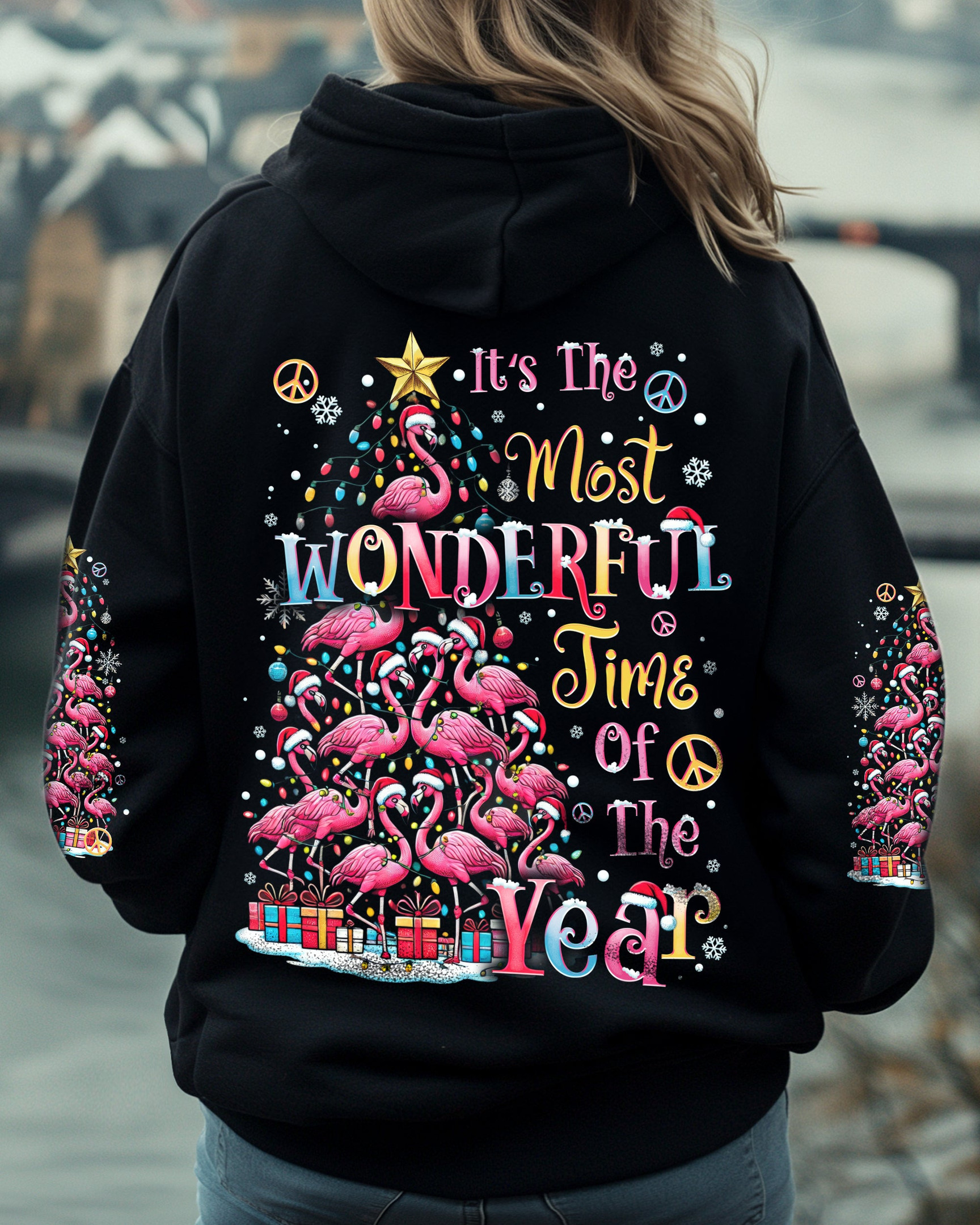 Flamingos Tree Wonderful Time Christmas Hoodie Cozy Xmas Clothing Flamingo Related Gifts