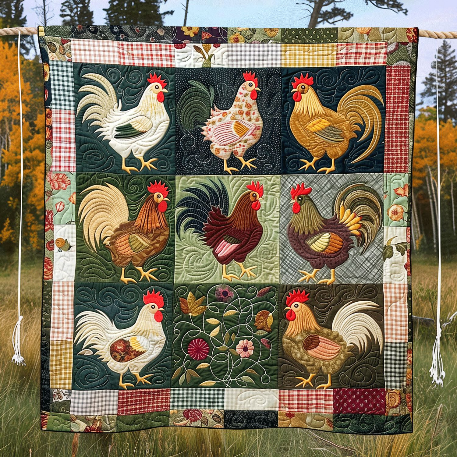 Flannel Farmyard Quilted Blanket Chicken Lover Presents