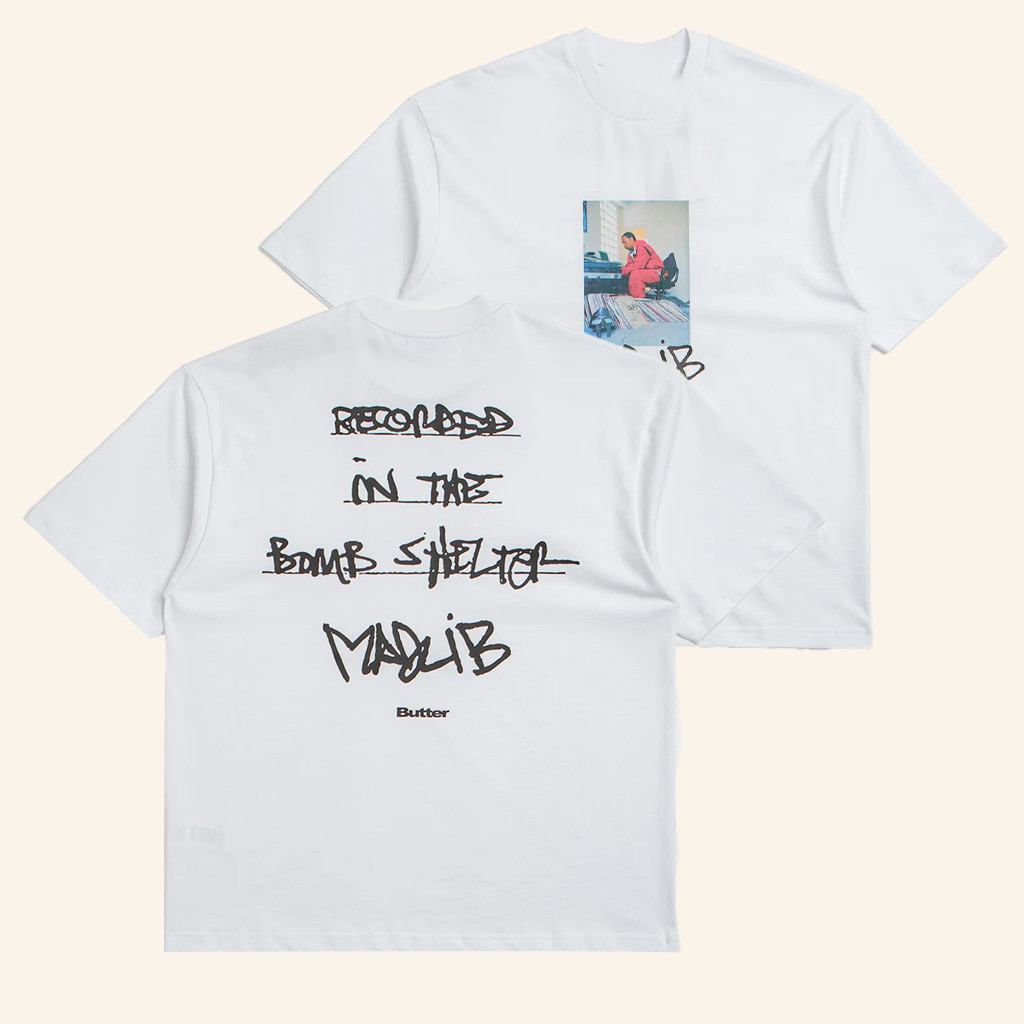 Flatspot Merch Butter Goods X Madlib Bomb Shelter T-Shirt Xmas Gifts For Men Flatspot Merch Butter Goods X Madlib Bomb Shelter T-Shirt Xmas Gifts For Men