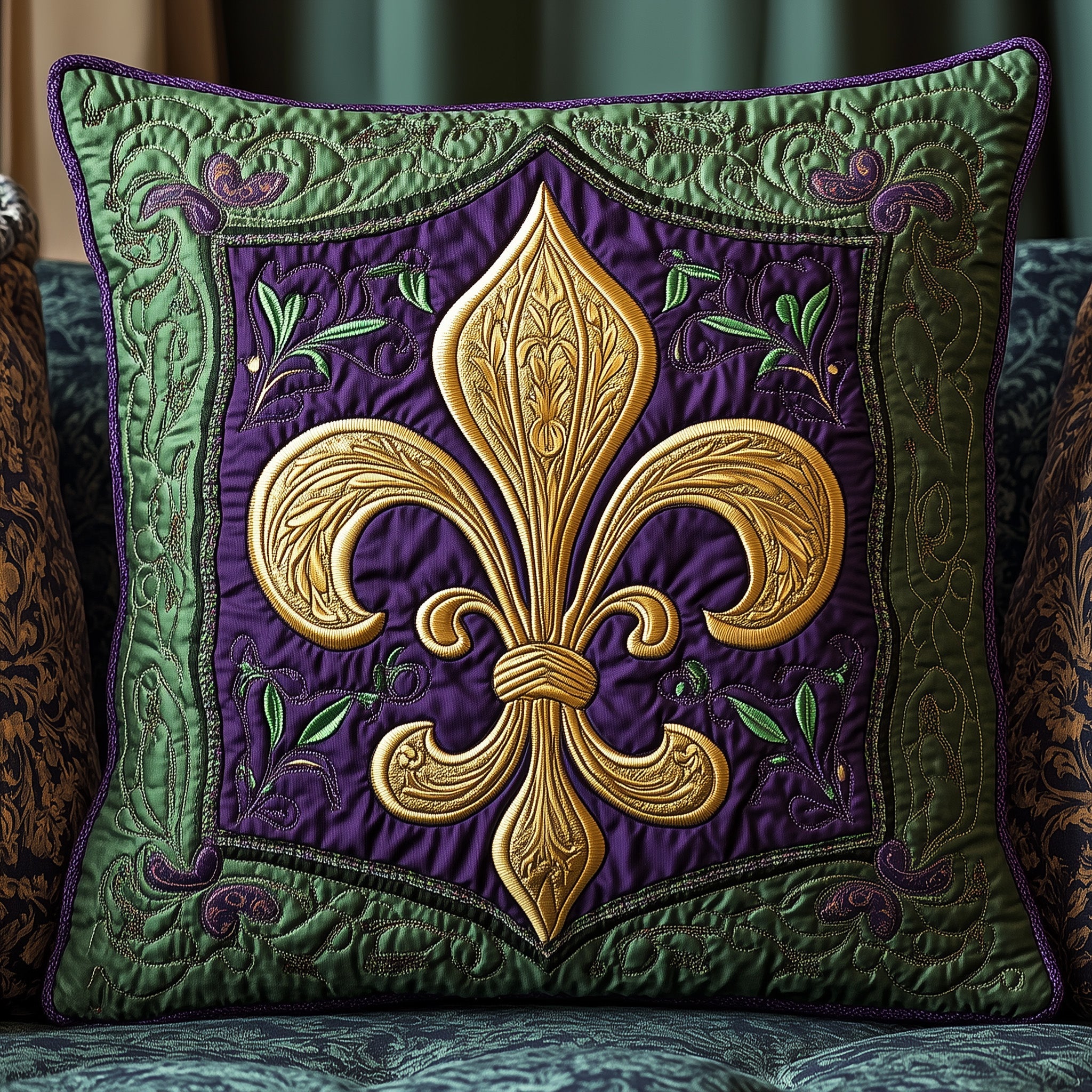 Fleur de lis Quilted Pillow Case Throw Pillow Cover ItemMardi Gras Gift Ideas