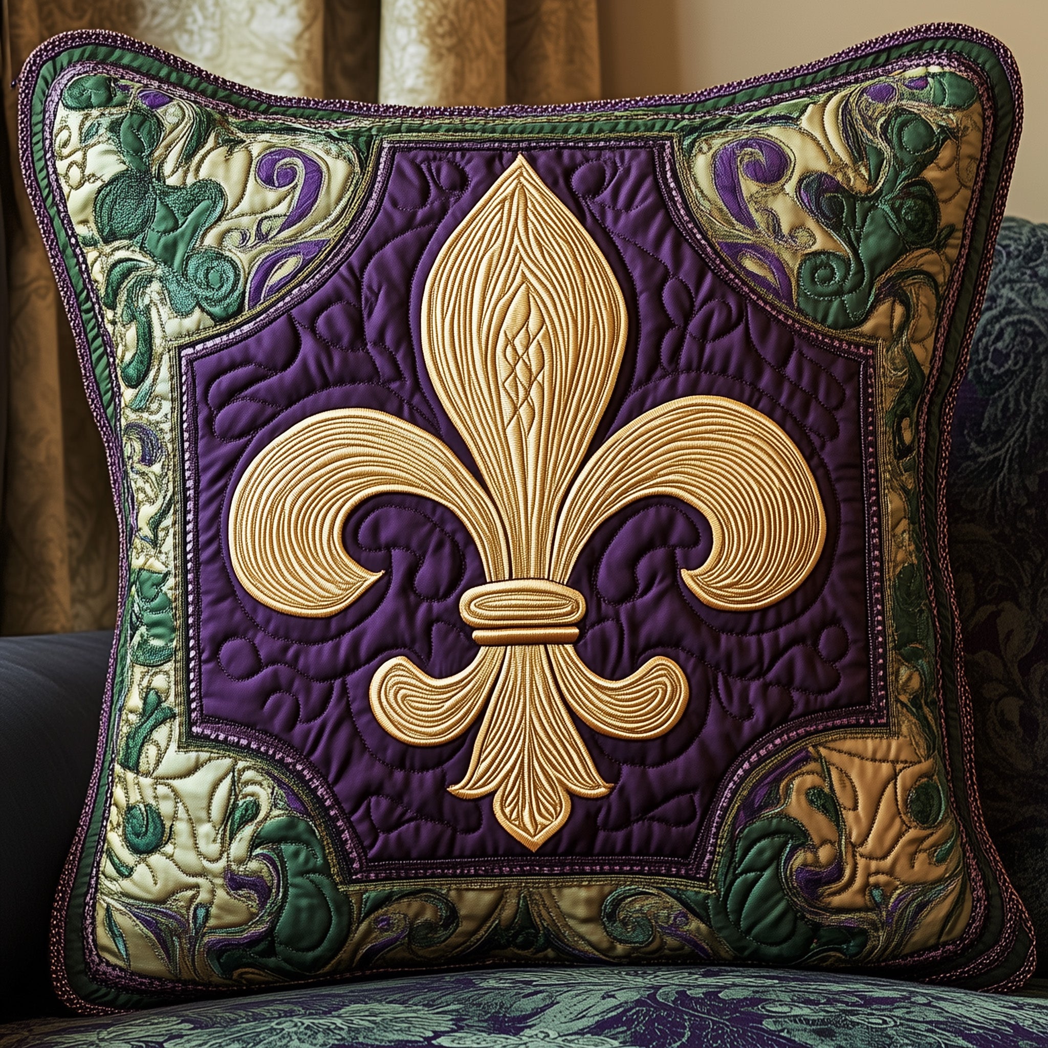 Fleur de lis Quilted Pillow Case Throw Pillow Cover ItemMardi Gras Gifts For Men