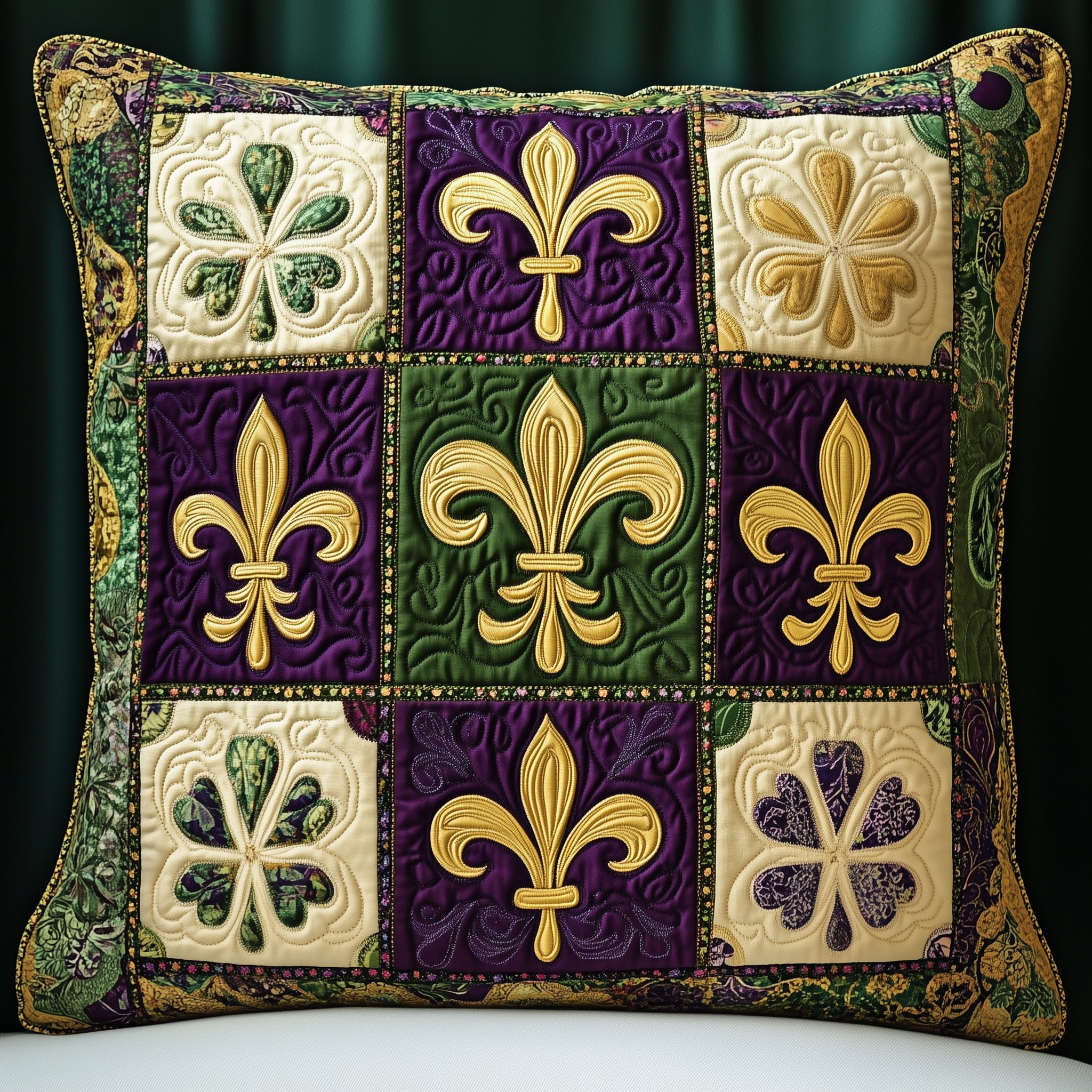 Fleur de lis Quilted Pillow Case Throw Pillow Cover ItemMardi Gras Gifts For Women