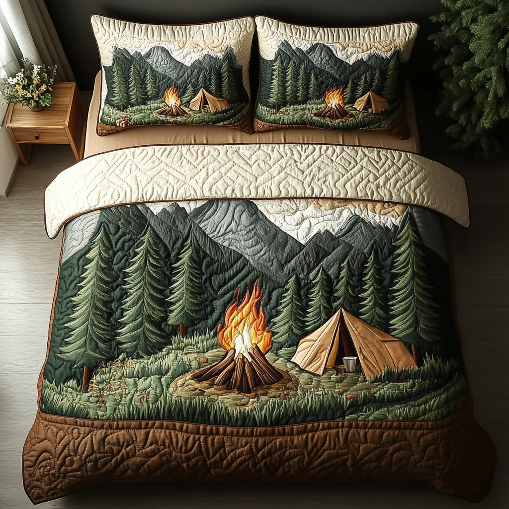 Flickering Flame Quilted Bedding Set Bed Decor Cute Camping Gifts