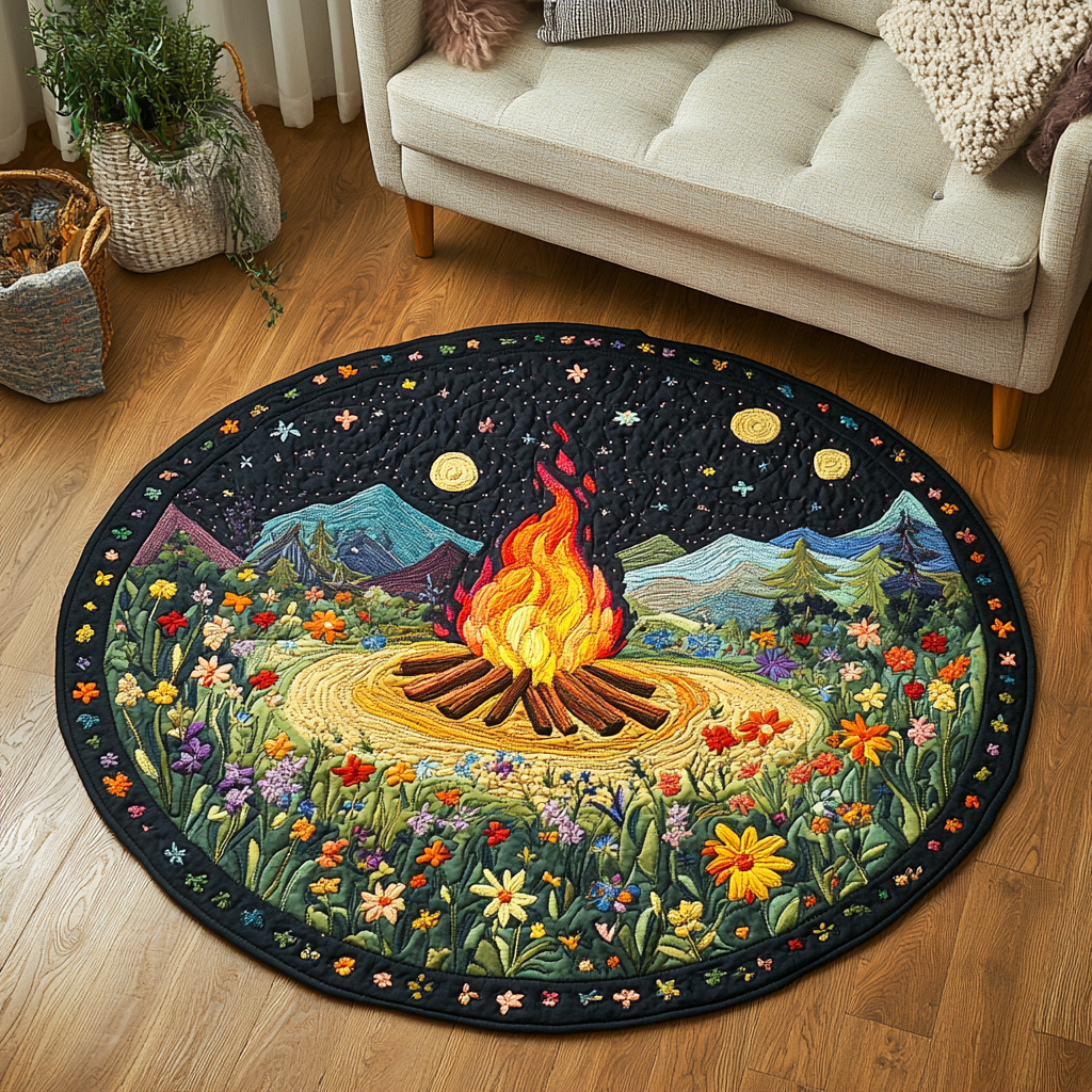 Flickering Flames Quilted Round Mat Christmas Decor For Entryway Gift Ideas For Farm Woman