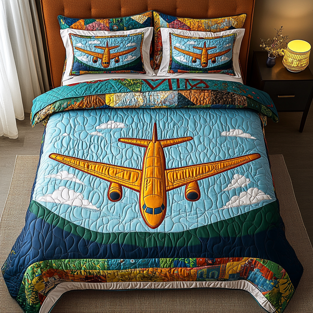 Flight Airplane Quilted Bedding Set Bedroom Decor Aviation Gifts For Pilots