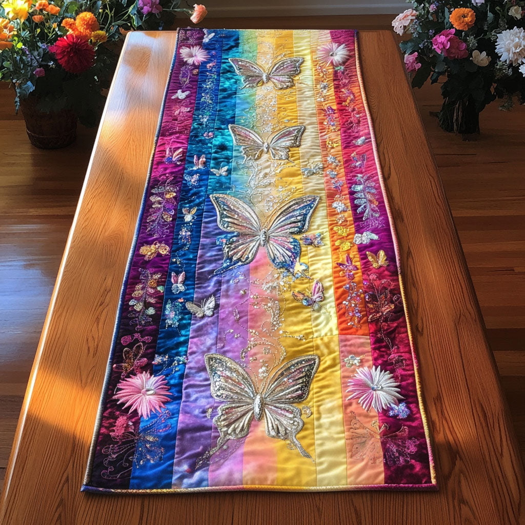 Flight of Colors Quilted Table Runner Dining Room Table Runner Decor Butterfly Gifts For Adults