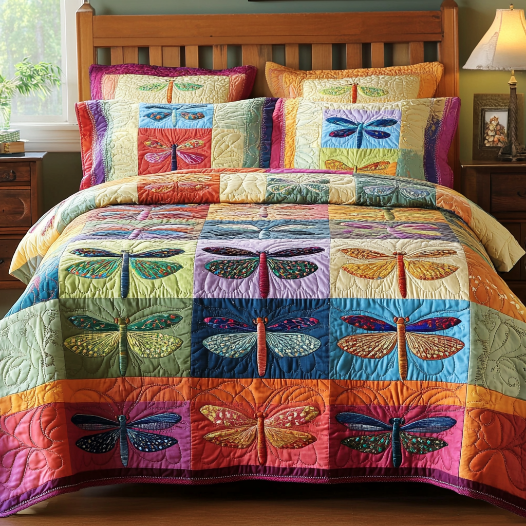 Flight of Dreams Quilted Bedding Set Bedroom Decor Ideas Dragonfly Gift For Adults
