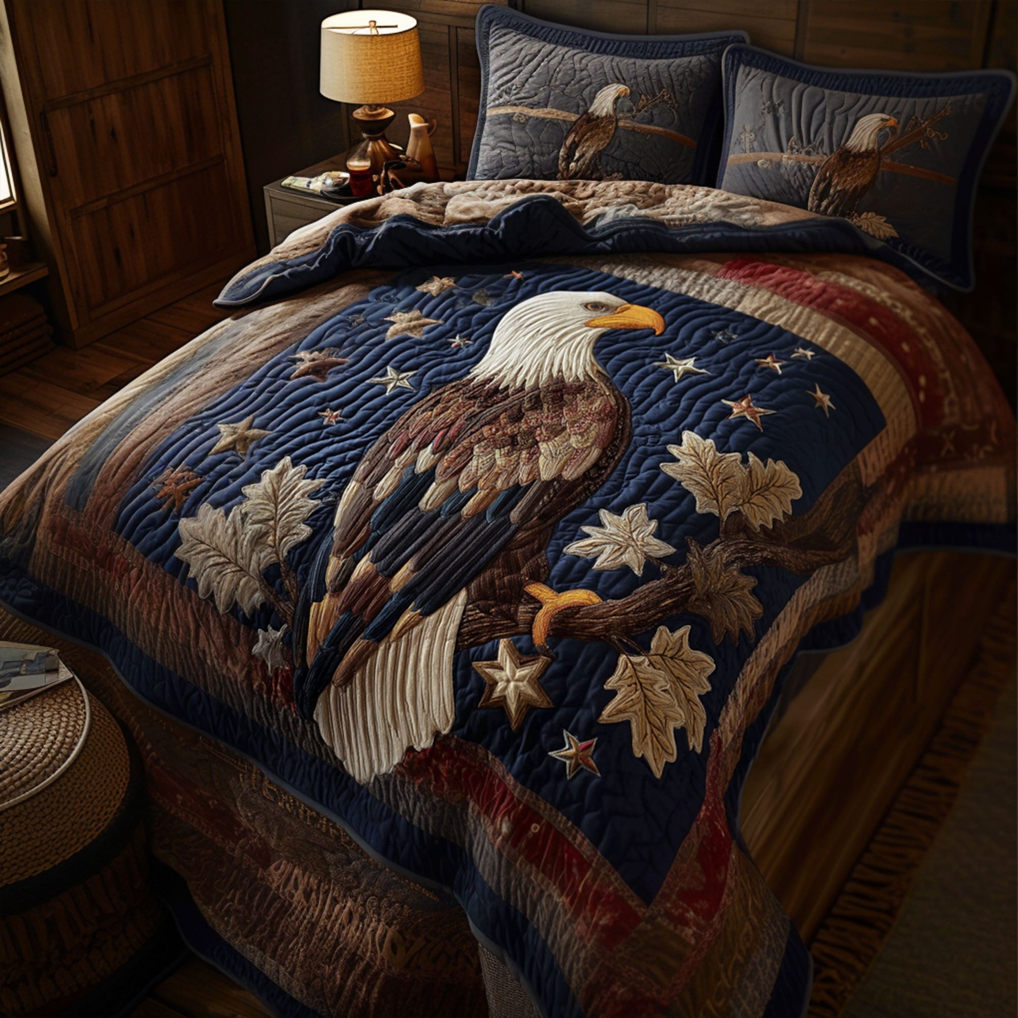 Flight of Freedom Quilted Bedding Set Bedroom Decorations Patriotic Bald Eagle Gifts