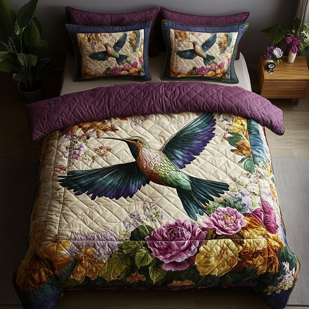 Flight of Grace Quilted Bedding Set Bedroom Decor Best Gifts For Hummingbird Lovers