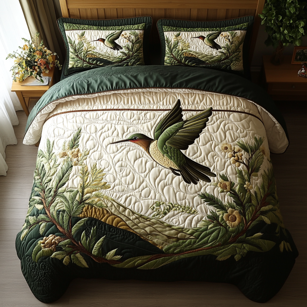 Flight of Joy Quilted Bedding Set Bedroom Decorations Best Hummingbird Lover Gifts For Him