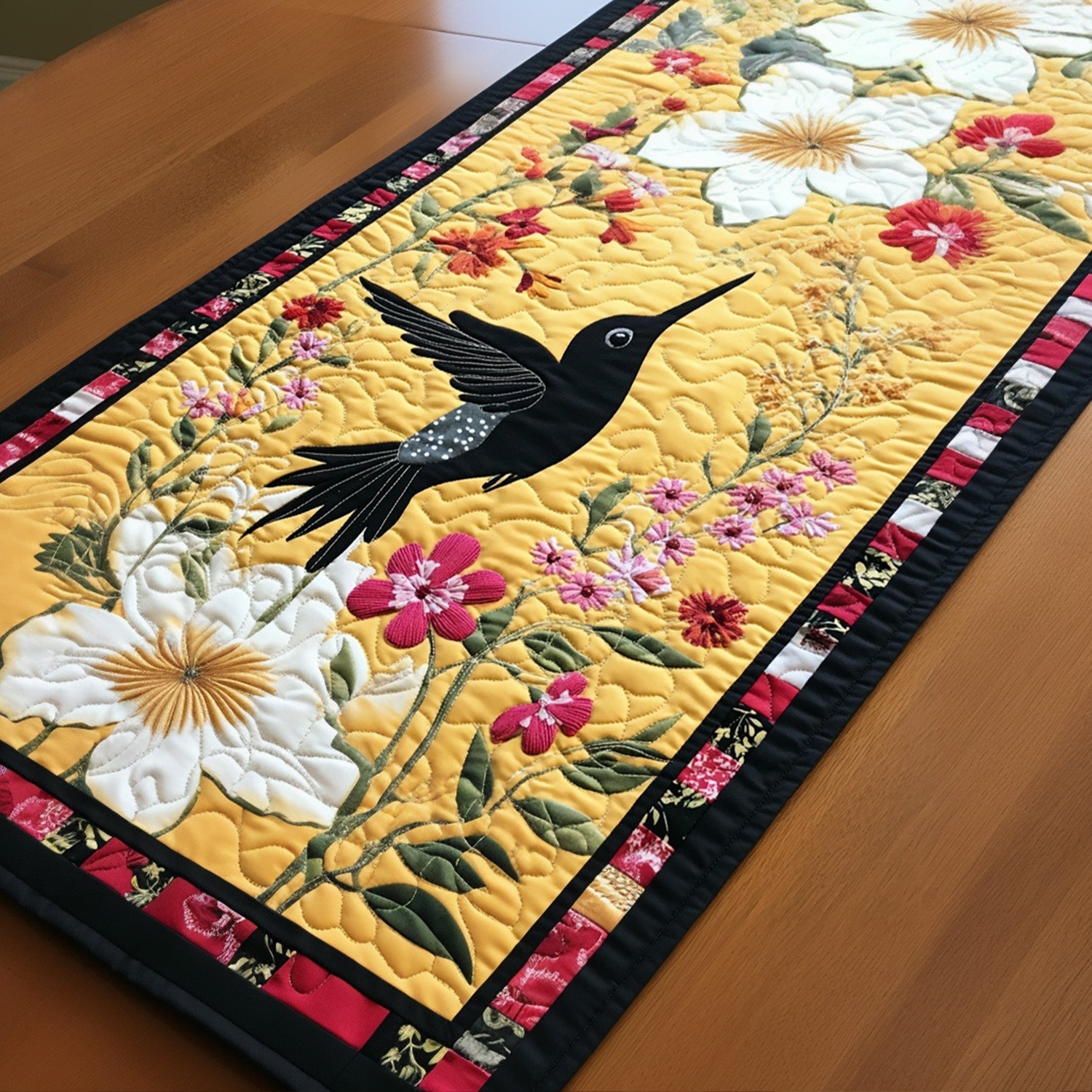 Flight of Joy Quilted Table Runner Dining Table Decor Gifts For Hummingbird Watchers