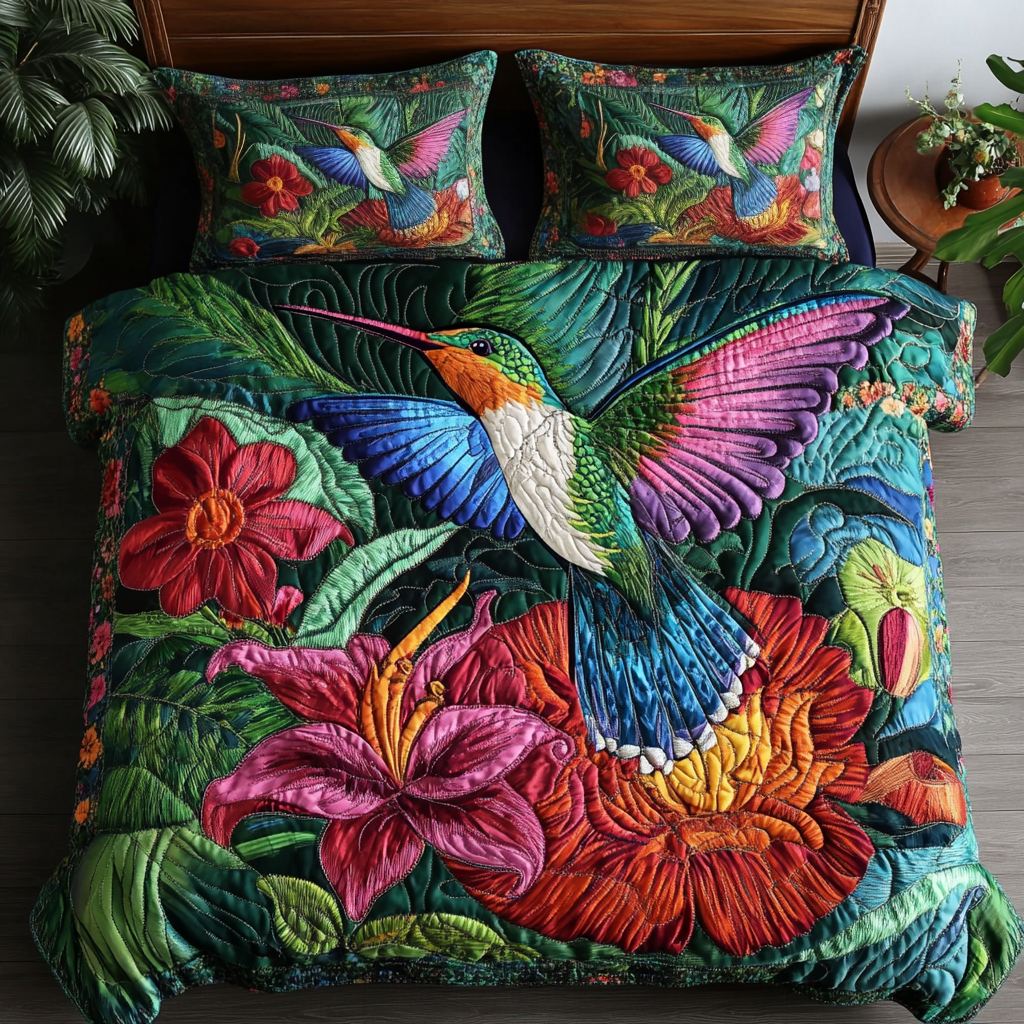 Flight Whispers Quilted Bedding Set Best Bedspread Set Hummingbird Gifts For Men