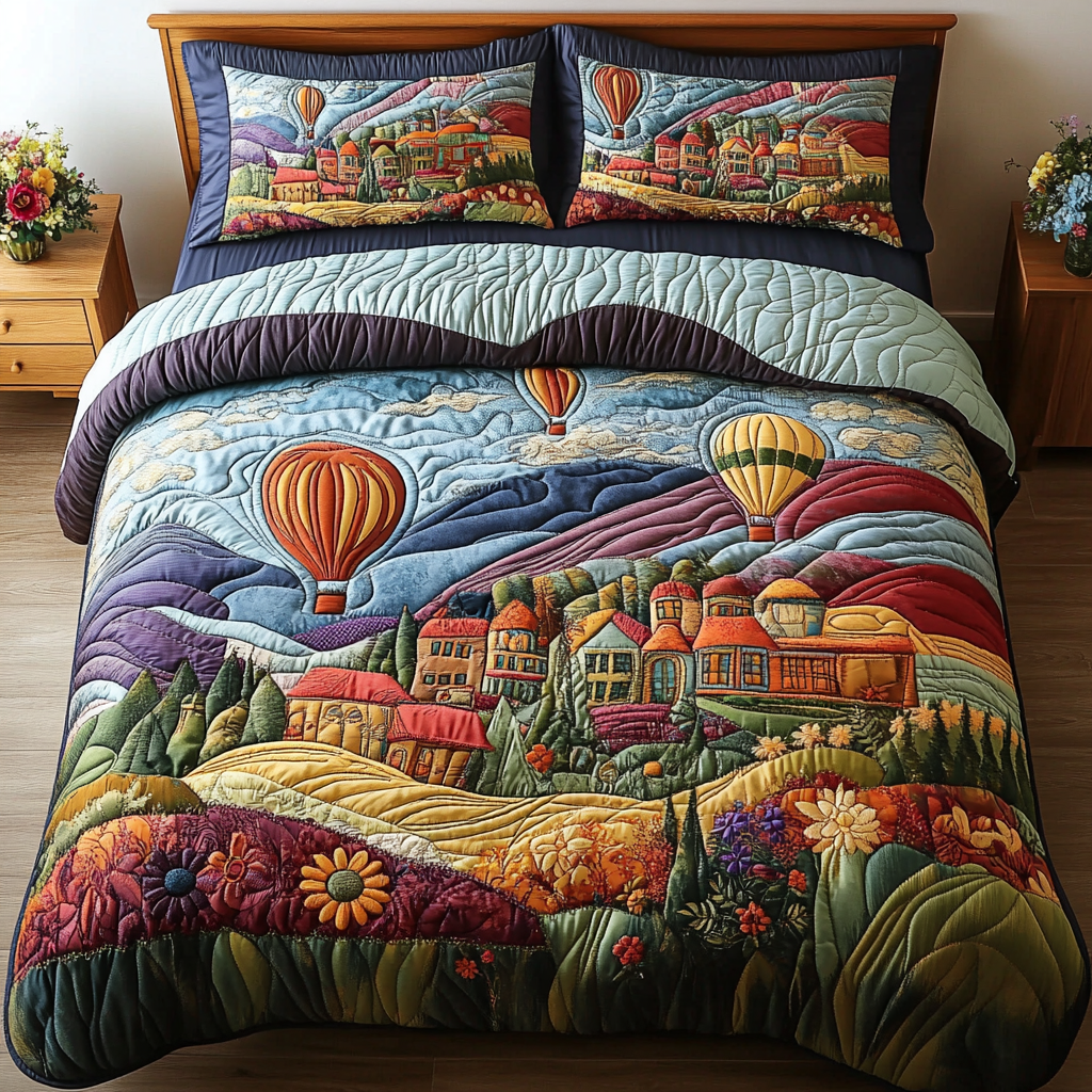 Floating Haven Quilted Bedding Set Bed Room Decoration Sky Air Balloon Gifts For Her