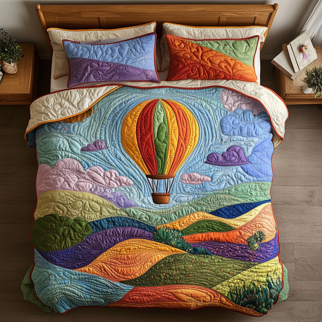 Floating High Quilted Bedding Set Bed Decorations Sky Air Balloon Gifts For Friends