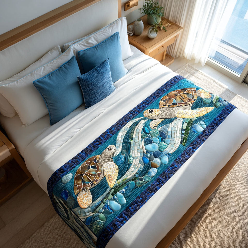 Floating Sanctuary Quilted Bed Runner Bed Decorations Unique Sea Turtle Gifts