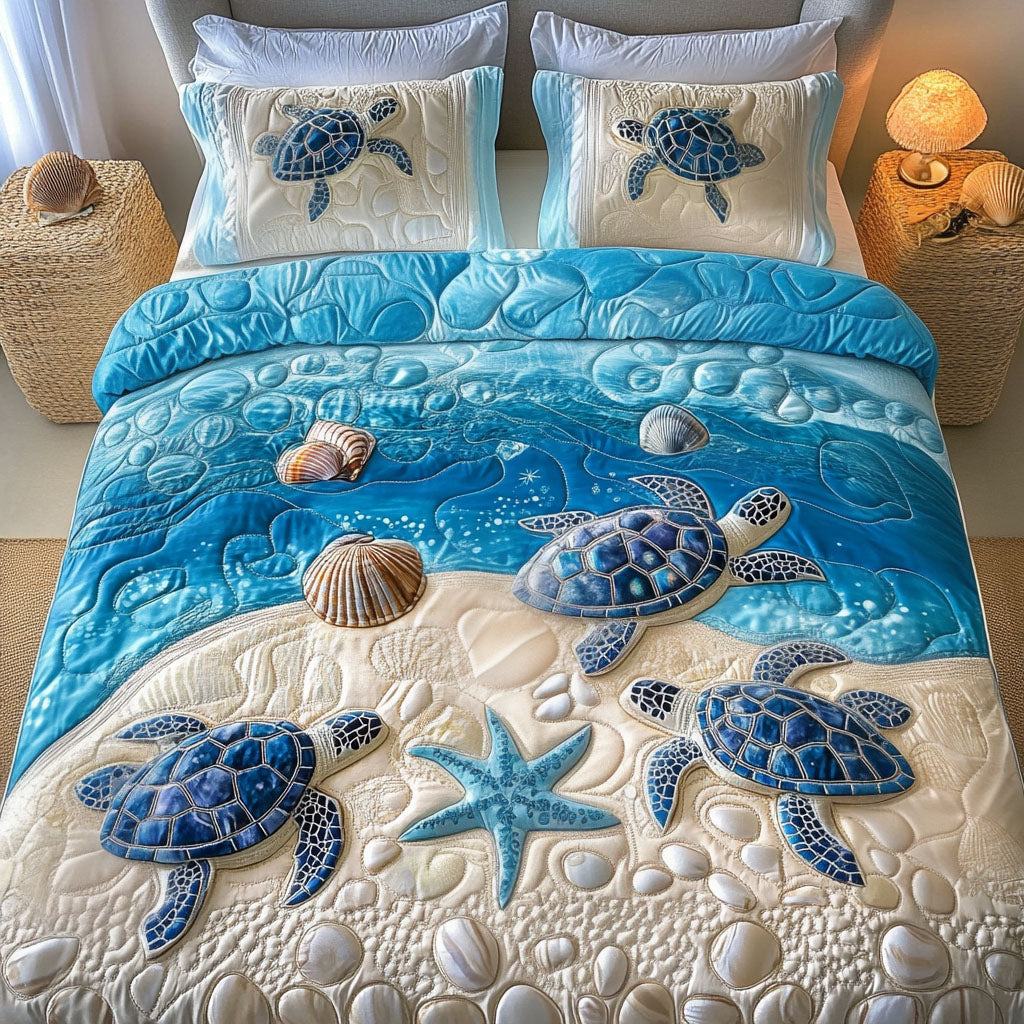 Floating Shell Magic Quilted Bedding Set Cozy Bedroom Decor Gift Ideas For Sea Turtle Lovers