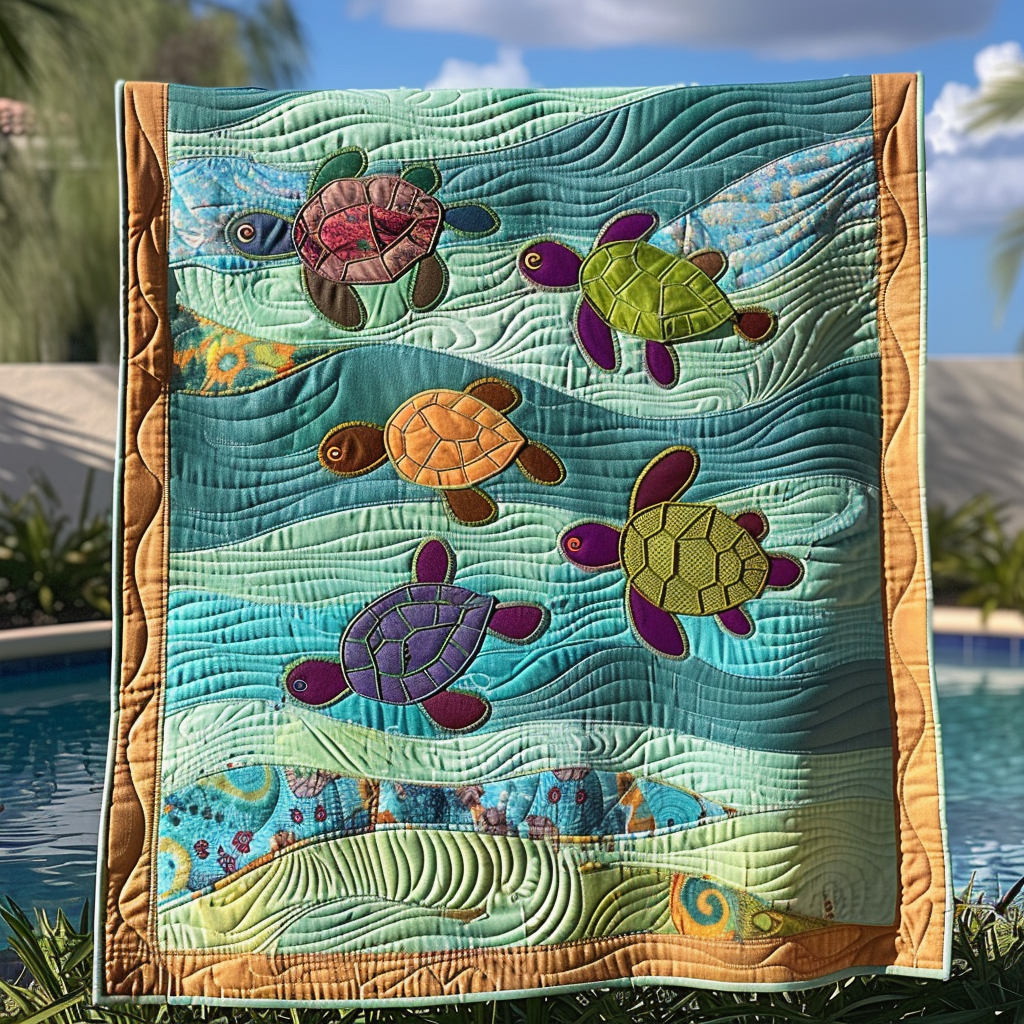 Floating With The Tide Quilted Blanket Presents For Turtle Lovers