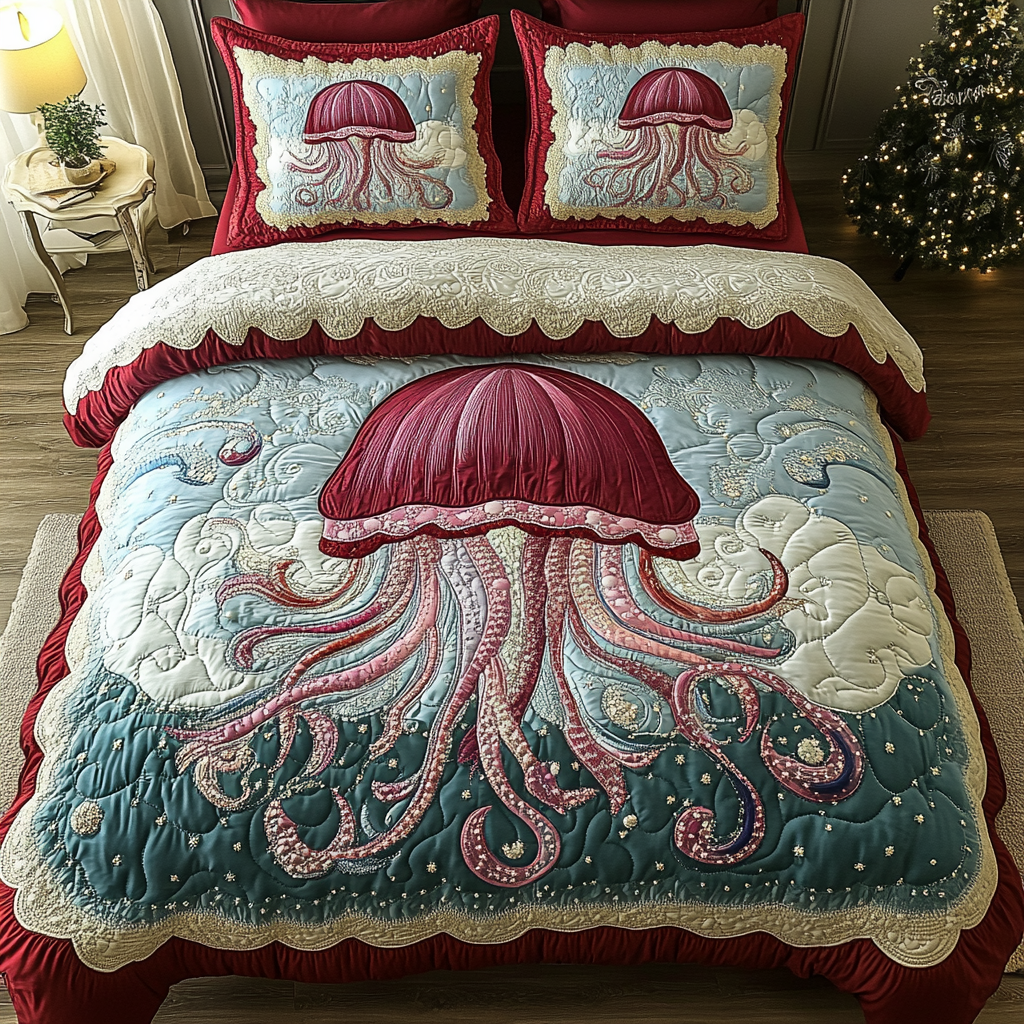 Floating Wonders Quilted Bedding Set Bed Decorations Cute Jellyfish Gifts