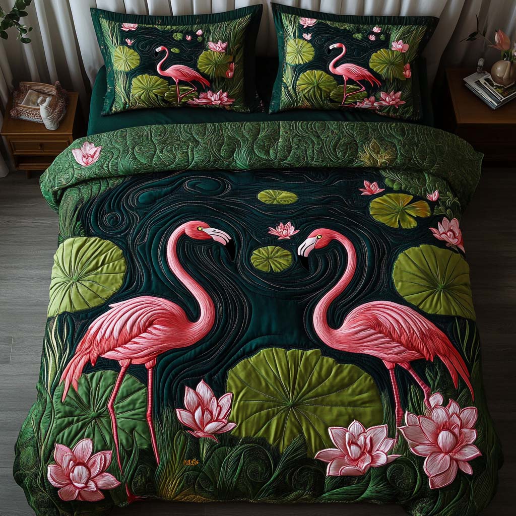 Floaty Flamingo Quilted Bedding Set Bed Decor Best Flamingo Related Gifts
