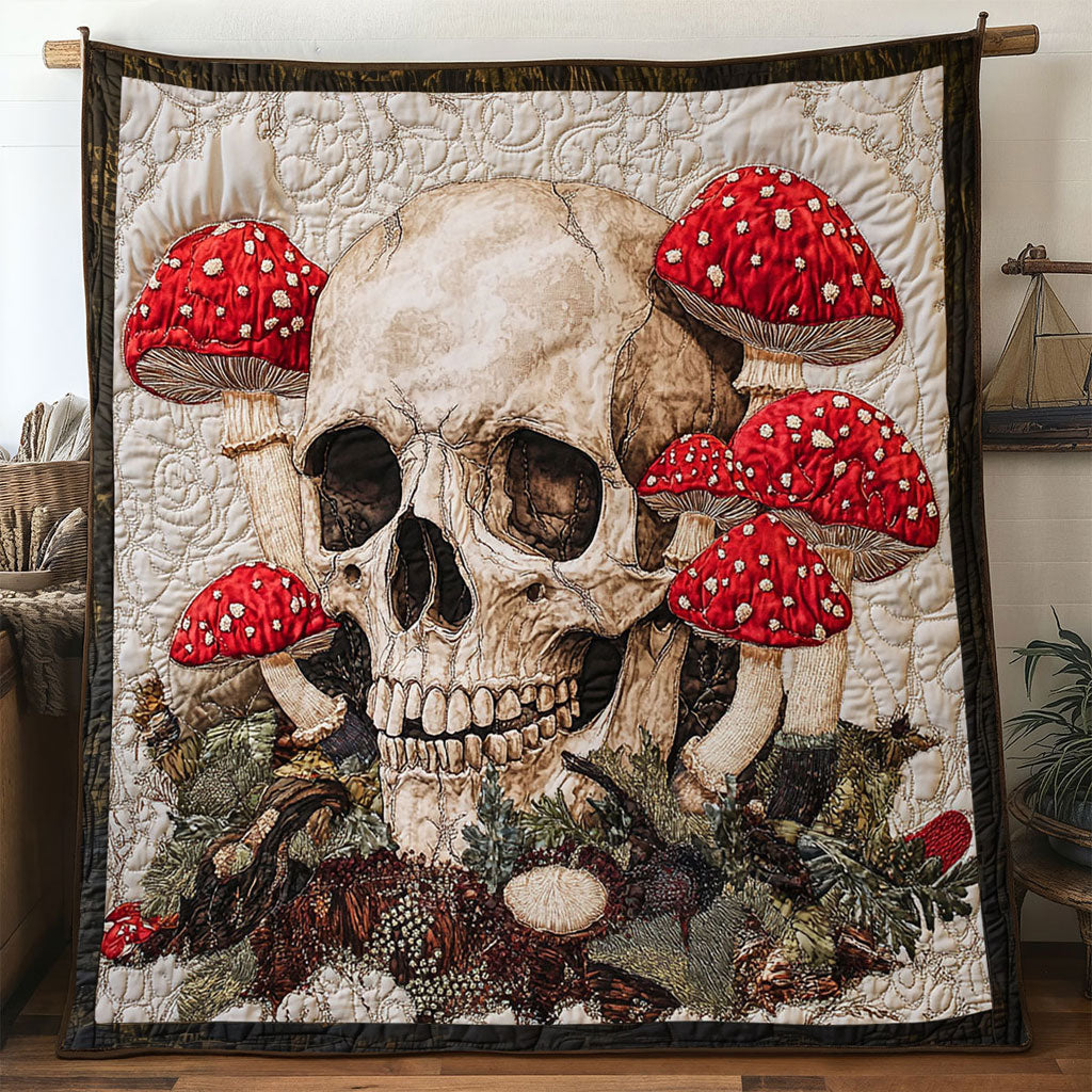 Flora Skull Quilt Blanket Best Throw Blanket Mushroom Related Gifts