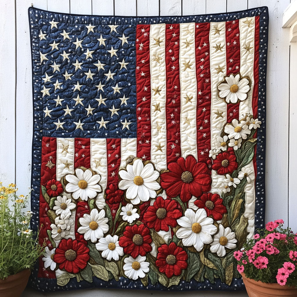 Floral Allegiance Quilted Blanket Cute Throw Blanket Patriotic Gifts For Dad