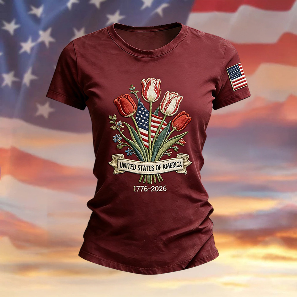 Floral American Anniversary 1776 2026 T-Shirt American 250 Years Birthday Clothes Present For Her