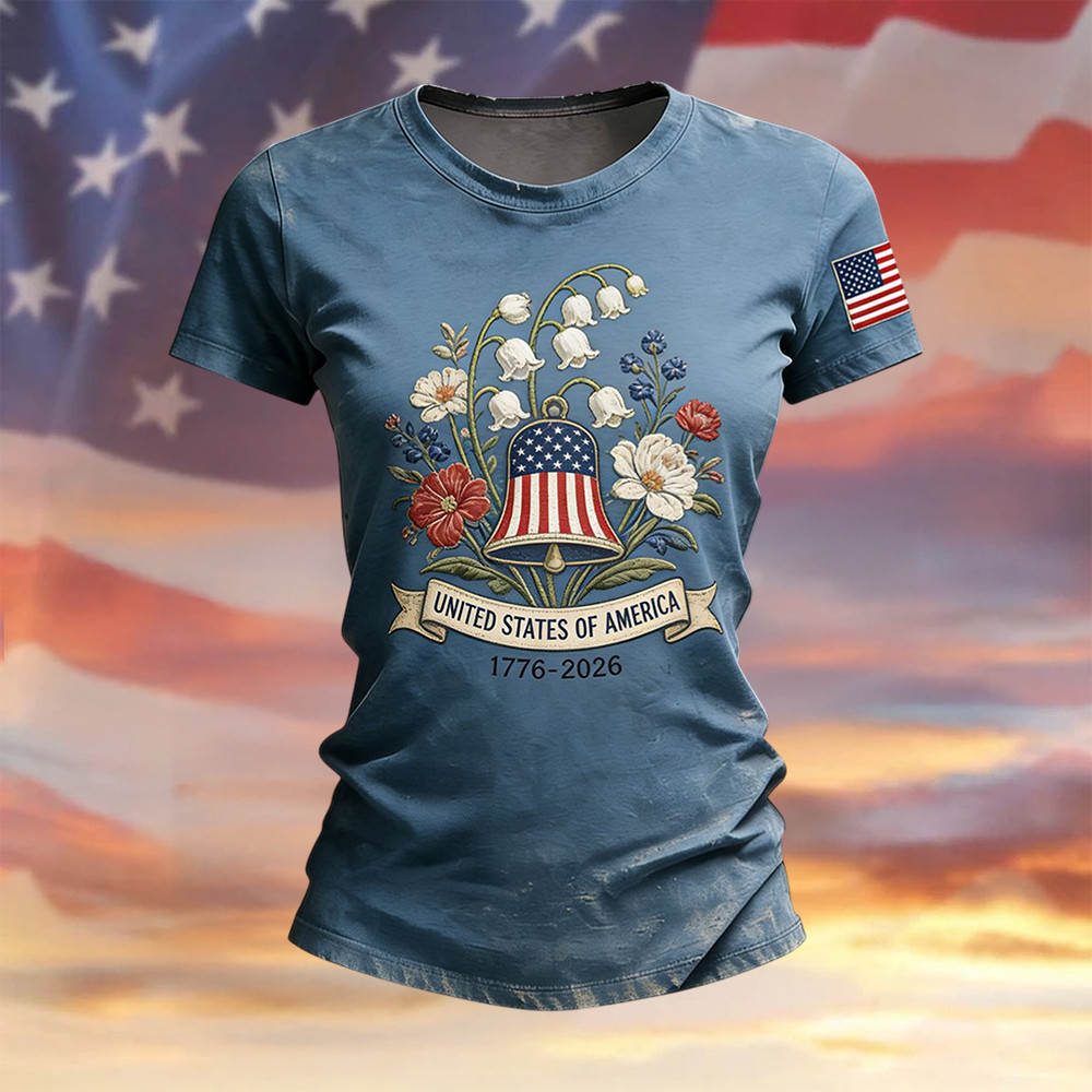 Floral American Anniversary T-Shirt Independence Day 2026 Shirt Patriotic Present
