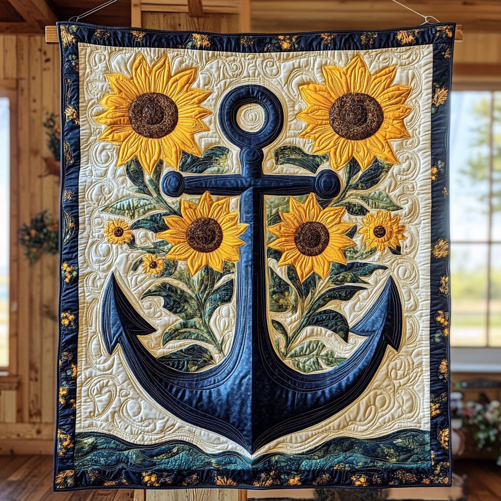 Floral Anchor Quilt Trendy Quilt Blanket Gift for Modern Home