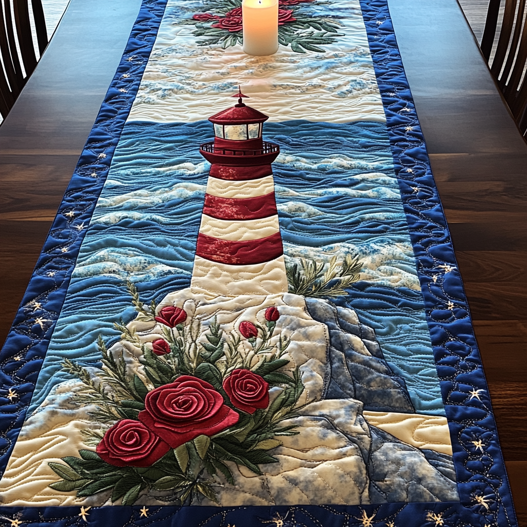 Floral Beacon Quilted Table Runner Dining Table Decor Best Lighthouse Gift Items