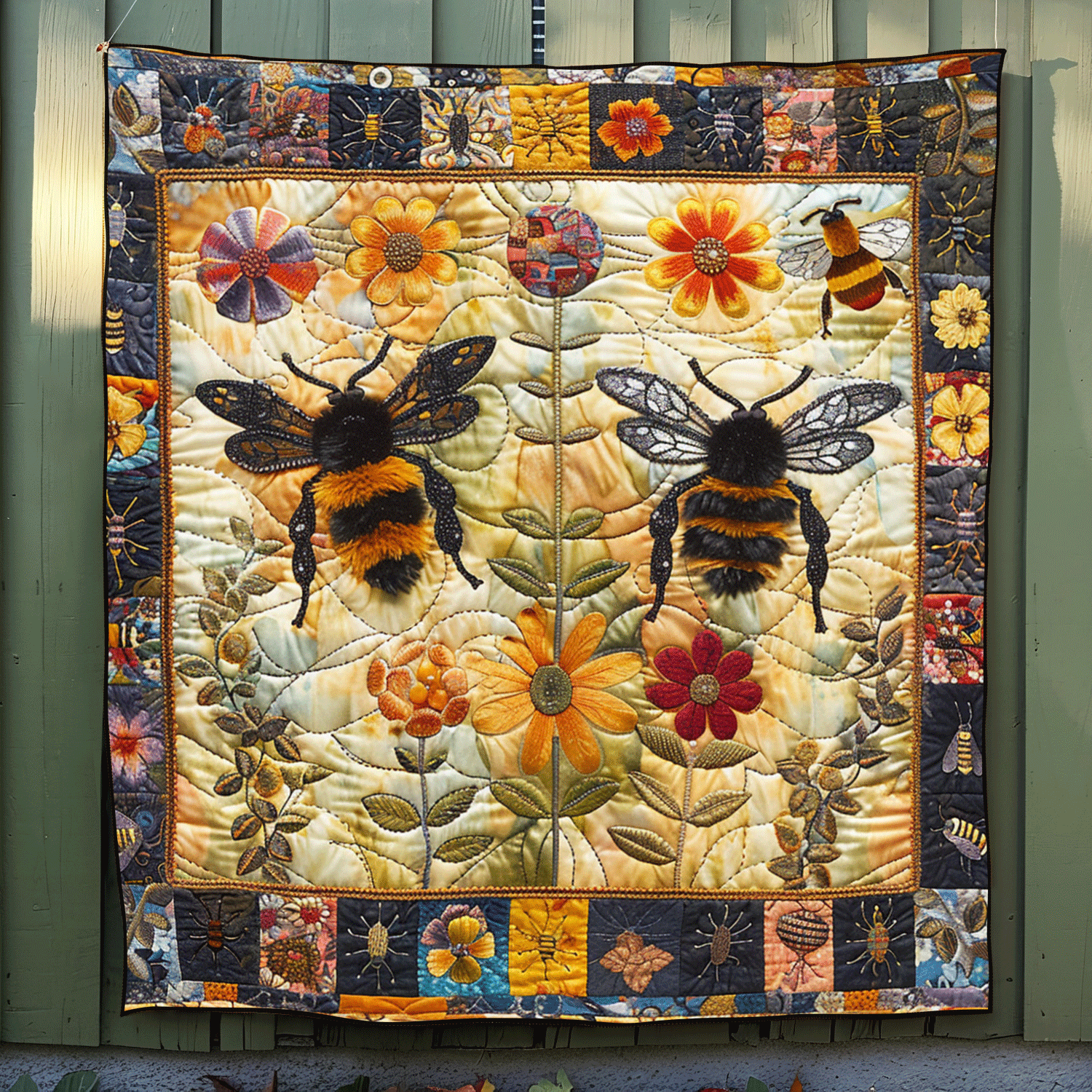 Floral Bee Artistry Quilted Blanket Cute Fuzzy Blankets