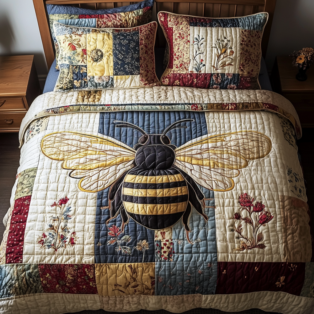 Floral Bee Bliss Quilted Bedding Set Bed Decor Bee Gifts For Him
