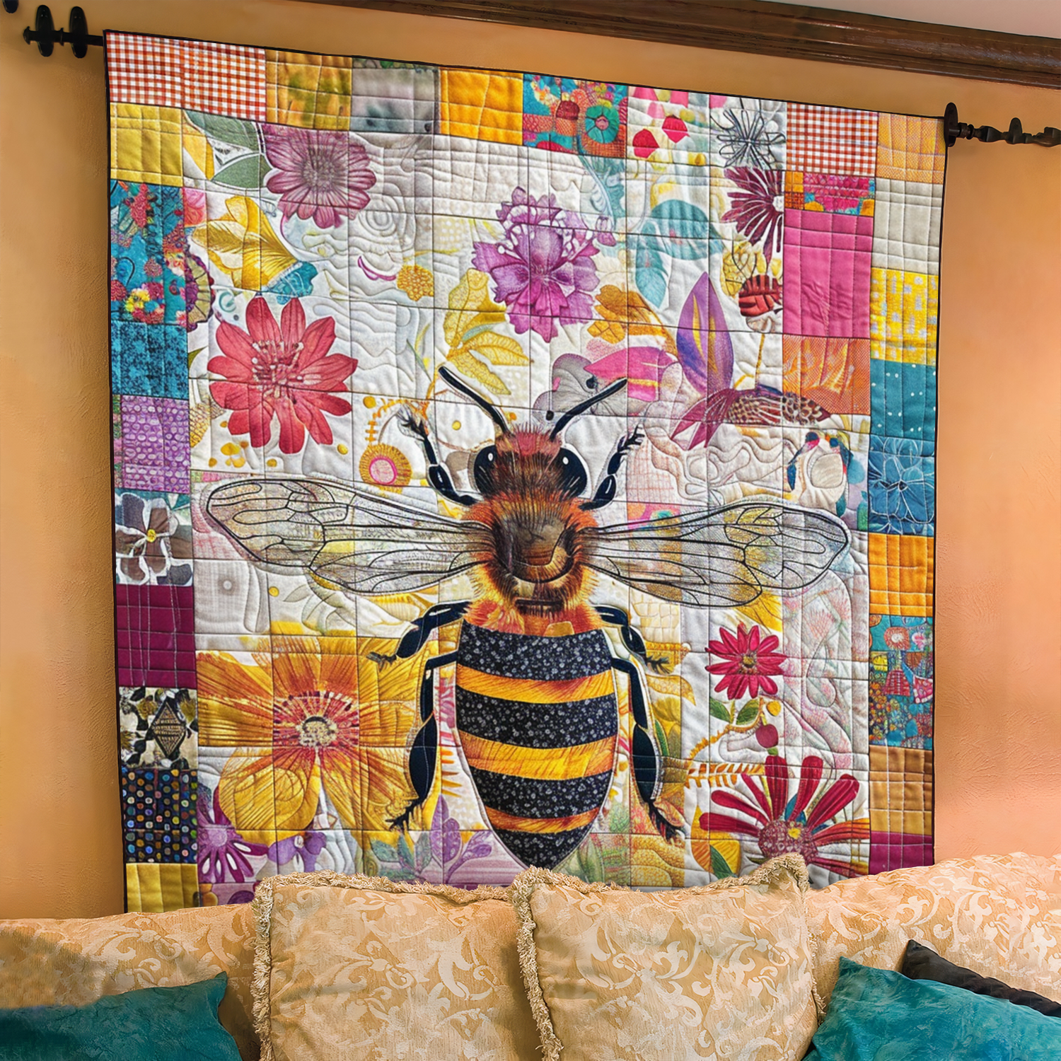 Floral Bee Quilted Blanket Cute Fuzzy Blankets
