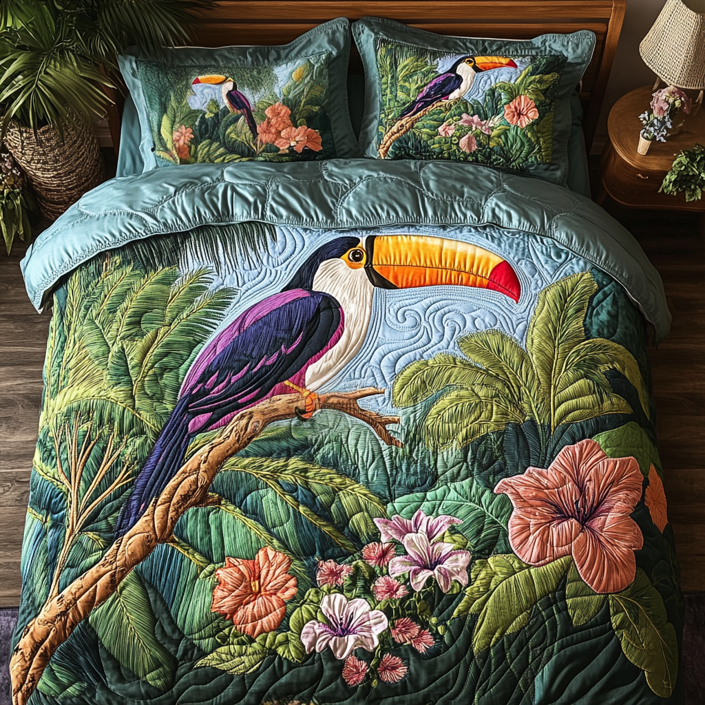 Floral Birds Quilted Bedding Set Cozy Bedding Merch Gift That Brings Sweet Dreams