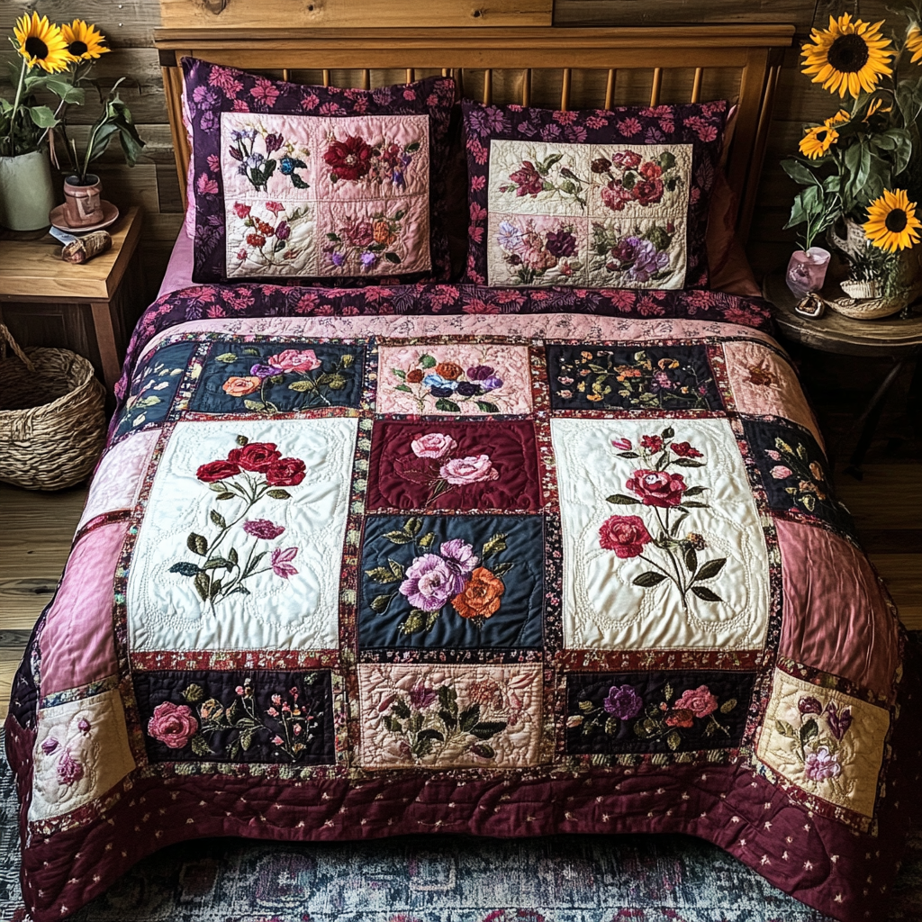 Floral Bliss Quilted Bedding Set Bedroom Decor Christmas Present Ideas