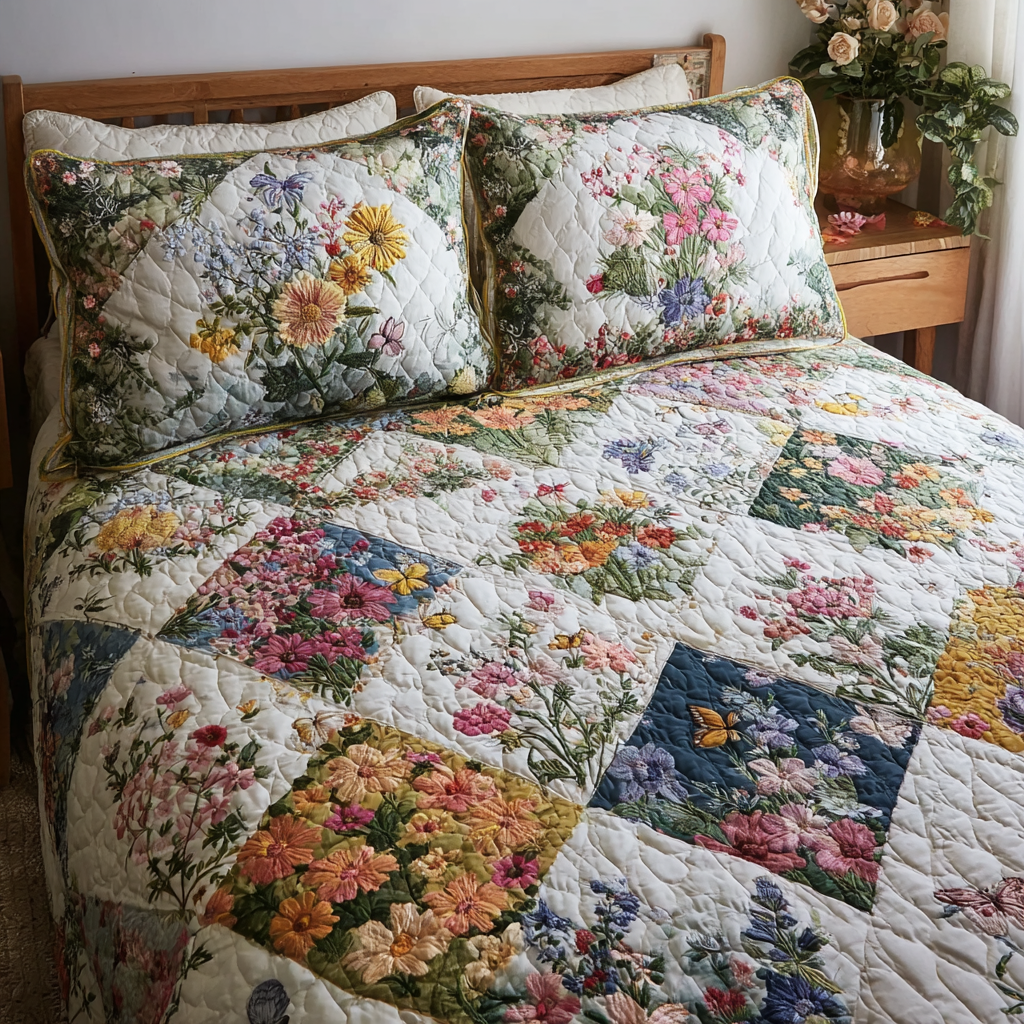 Floral Bliss Quilted Bedding Set Comfortable Microfiber Bedding Set for Everyday Use
