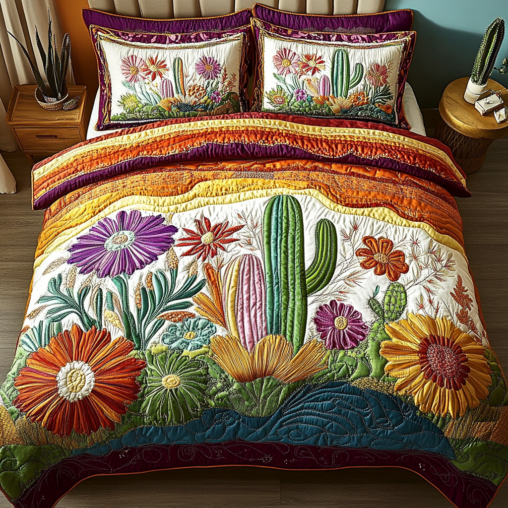 Floral Bliss Quilted Bedding Set Luxury Bedding Set with Pillow Covers Included