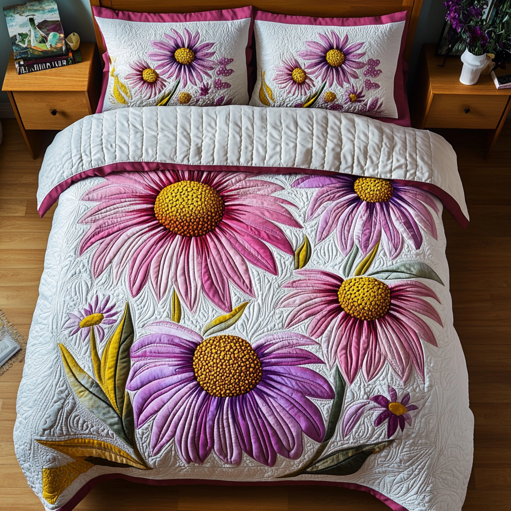Floral Bloom Quilted Bedding Set Beautiful Bedding Merch Gift for a Peaceful Sleep