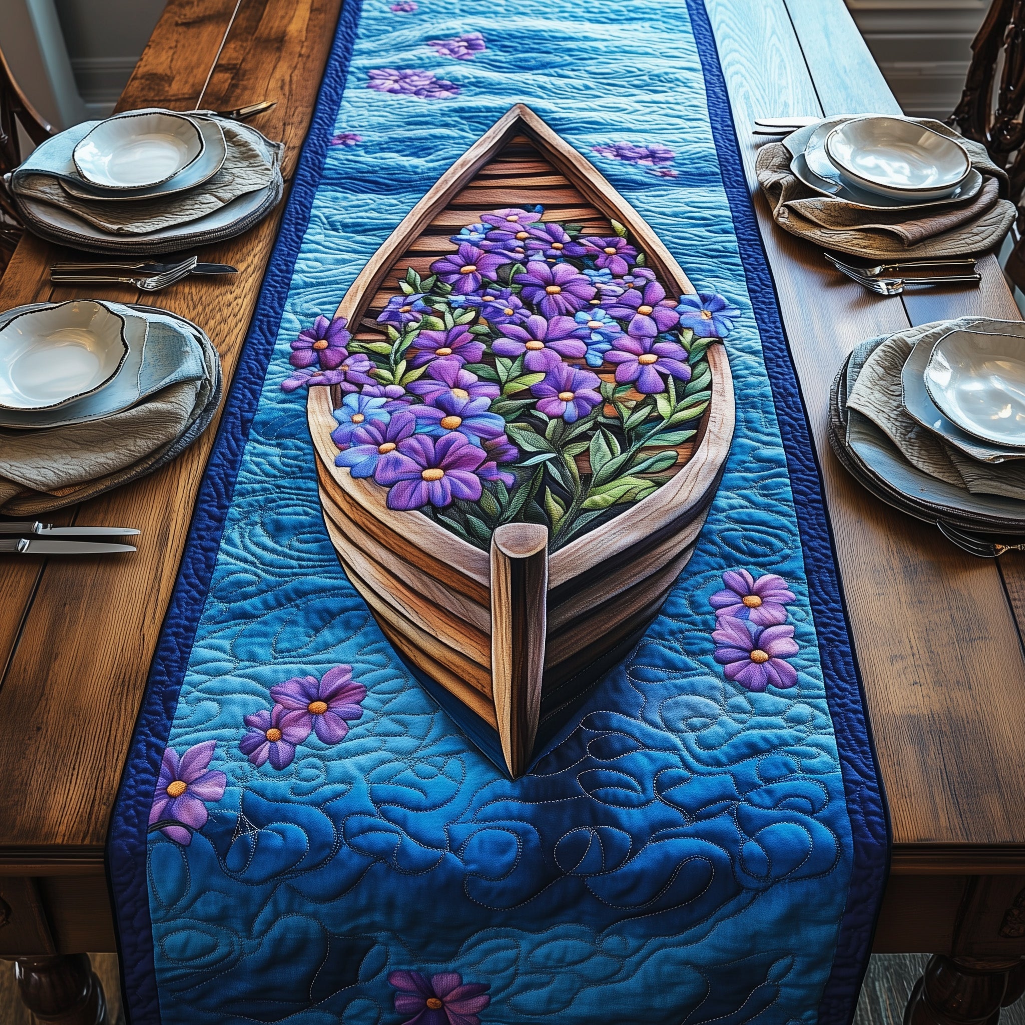 Floral Boat Quilted Table Runner Christmas Table Runner Gift Idea